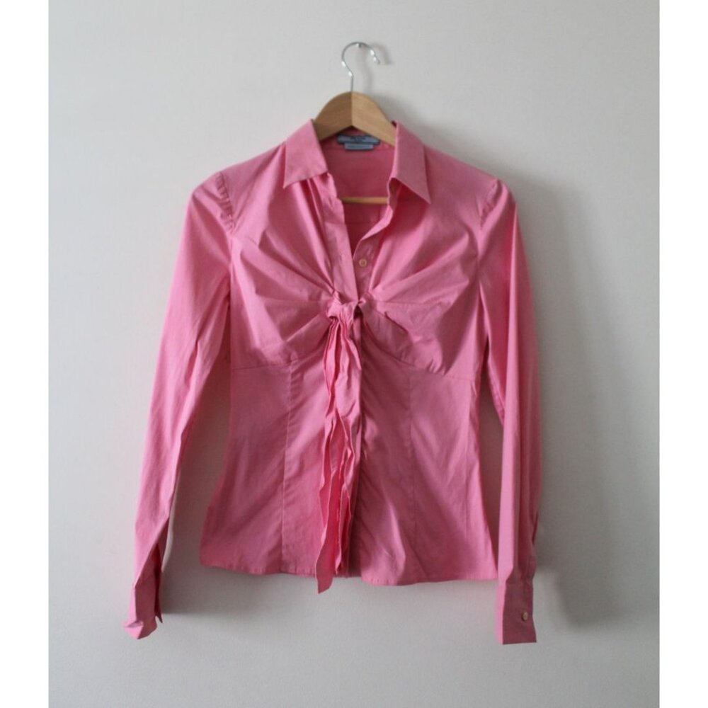 Prada Tie Detail Poplin Button-Up Shirt Pink Size IT 40/ US 4